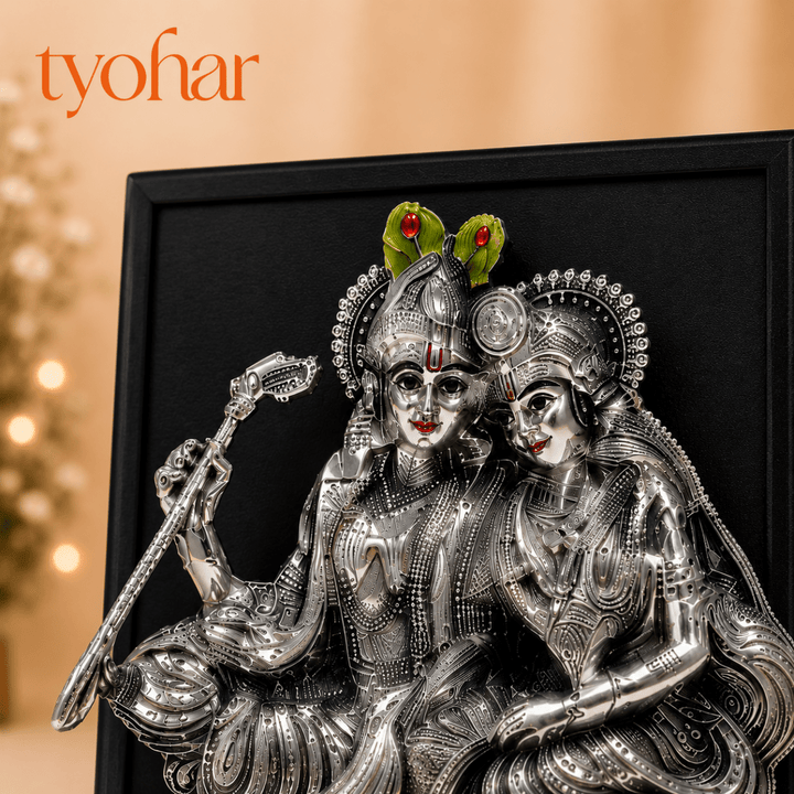 Shreenathji Mukharvind & Radha Krishna 3D Frame | 999 Silver Plated - Tyohar Store