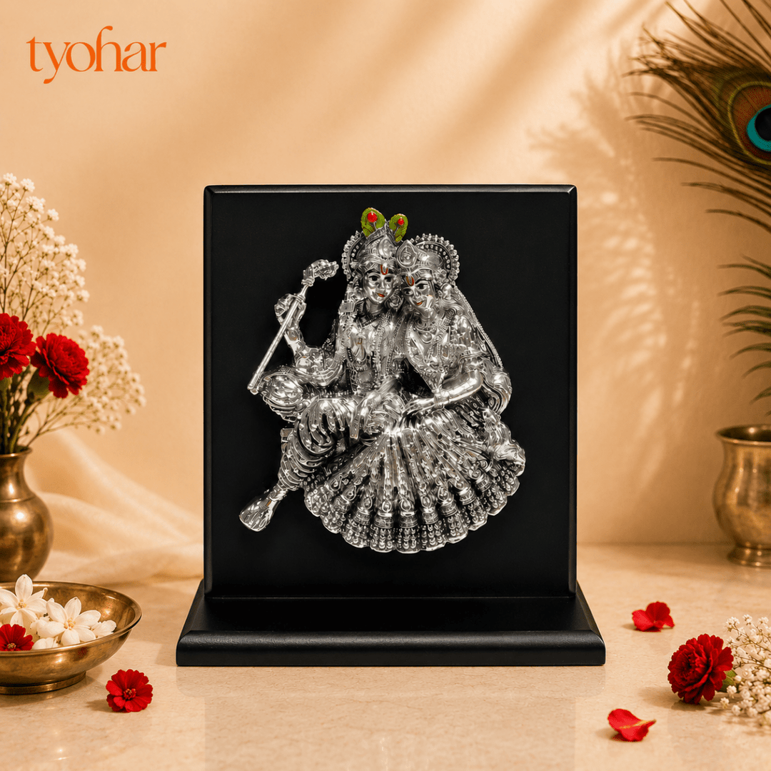 Shreenathji Mukharvind & Radha Krishna 3D Frame | 999 Silver Plated - Tyohar Store