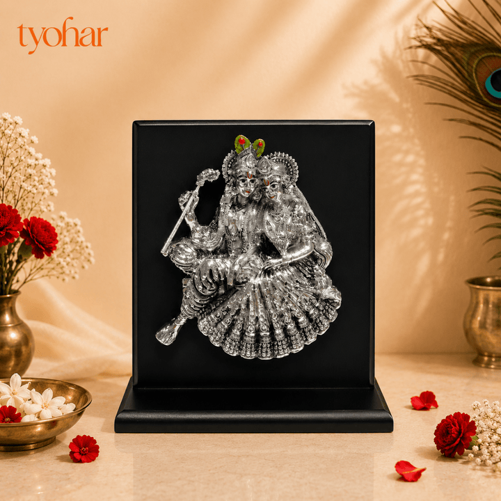 Shreenathji Mukharvind & Radha Krishna 3D Frame | 999 Silver Plated - Tyohar Store