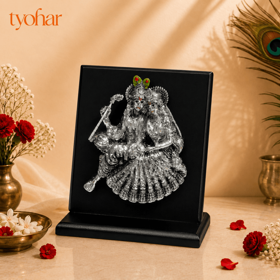 Shreenathji Mukharvind & Radha Krishna 3D Frame | 999 Silver Plated - Tyohar Store