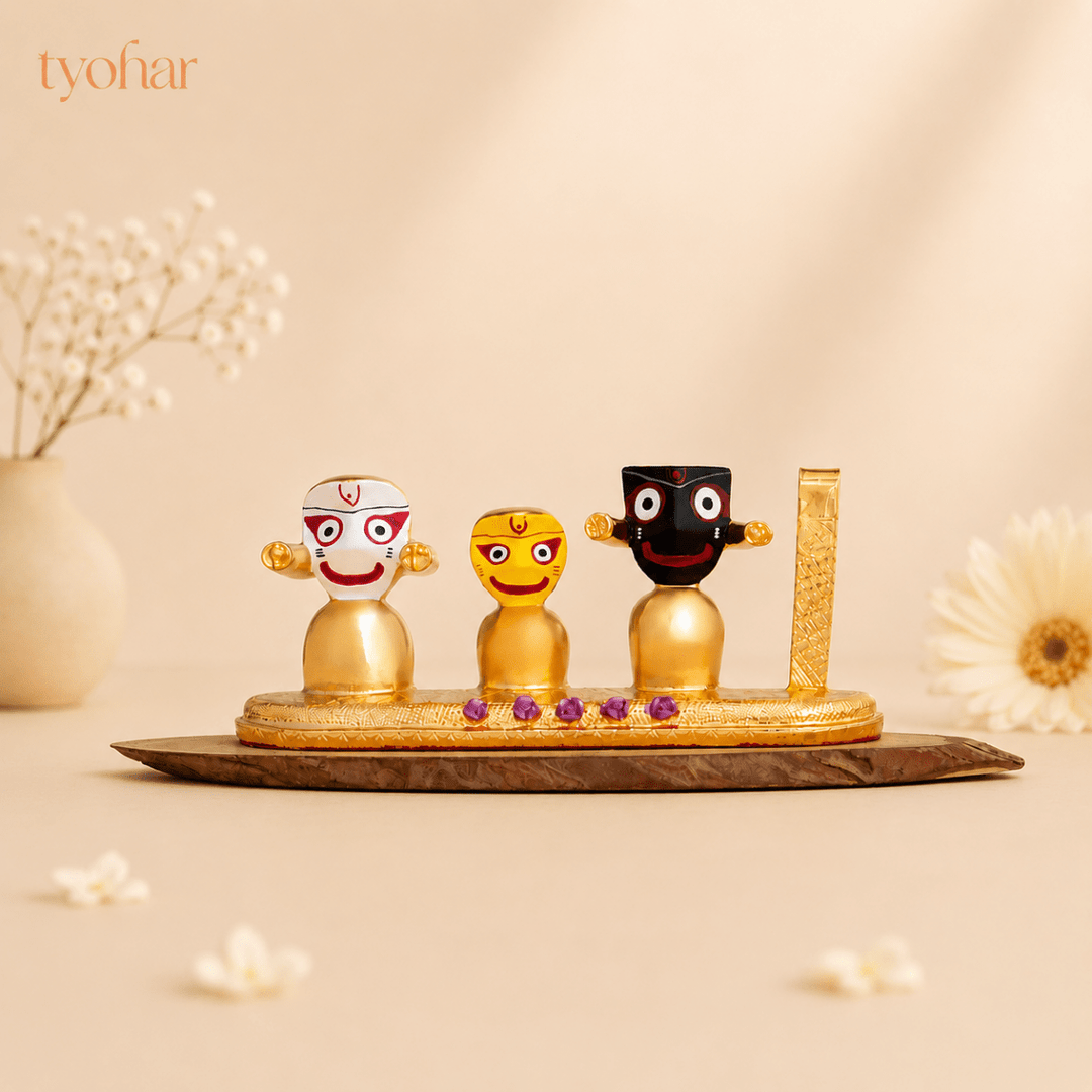 Lord Jagannath, Subhadra, Balabhadra Murti Set | Gold Plated - Tyohar Store
