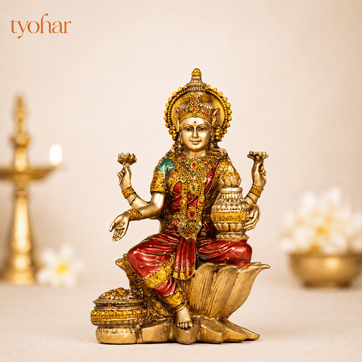 Antique Goddess Lakshmi Idol | Rustic Finish [7 Inch] - Tyohar Store