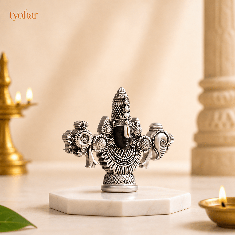 Sri Balaji Face Idol | Pure Silver Plated - Tyohar Store