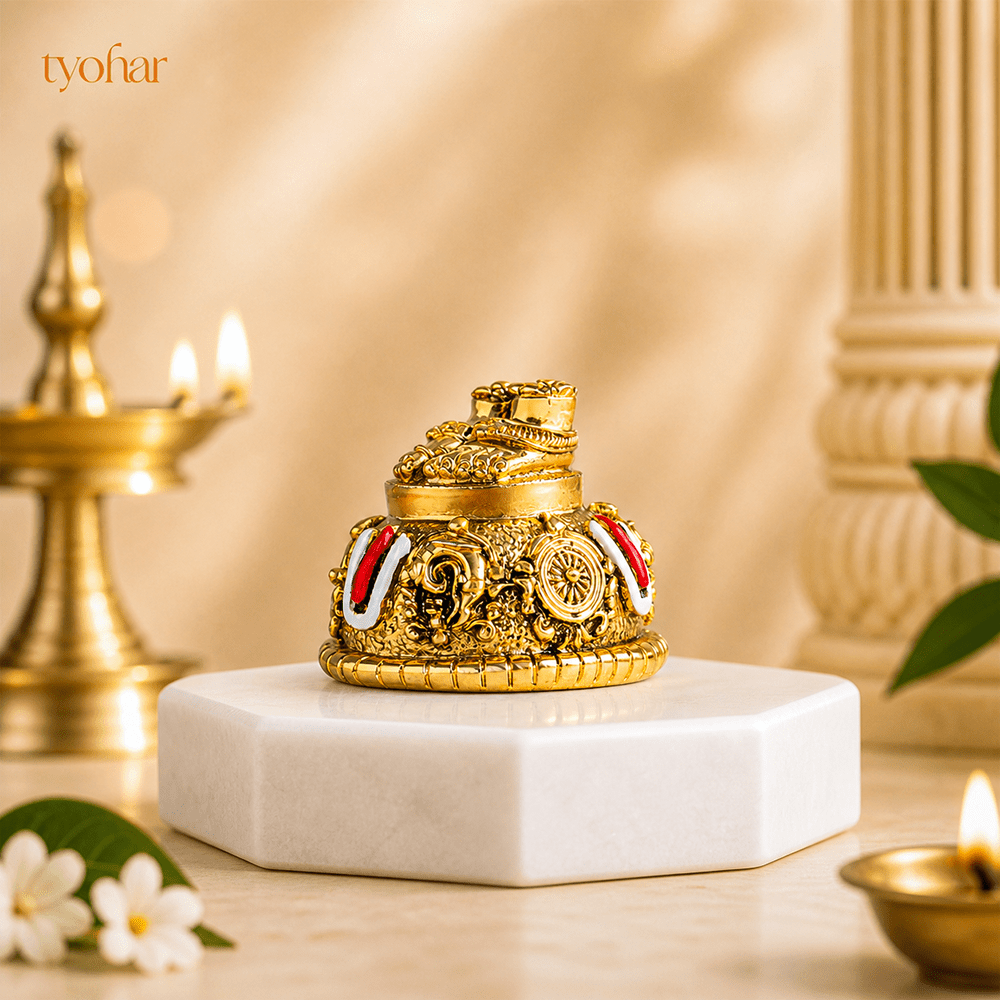 Sri Balaji Charan With Shanku Chakra Namam | Pure Gold Plated [2 Inch] - Tyohar Store