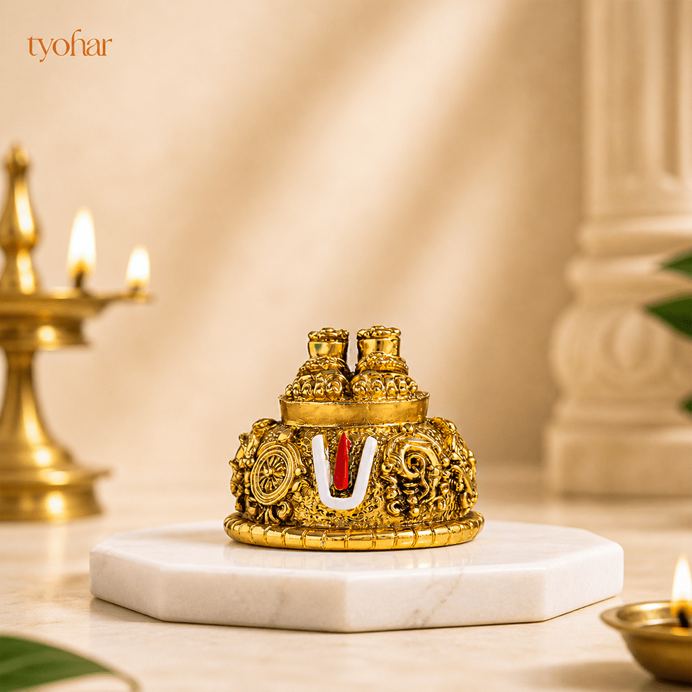 Sri Balaji Charan With Shanku Chakra Namam | Pure Gold Plated [2 Inch] - Tyohar Store