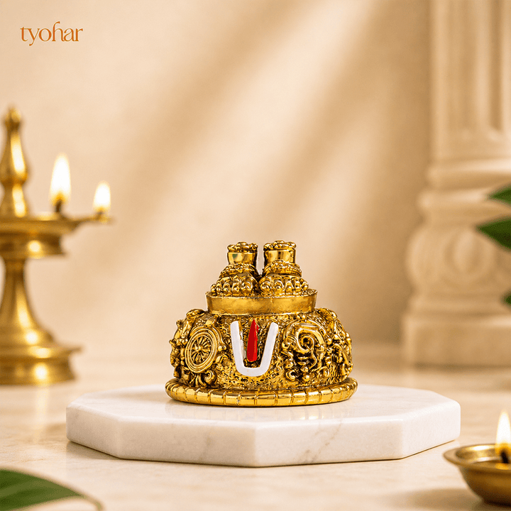 Sri Balaji Charan With Shanku Chakra Namam | Pure Gold Plated [2 Inch] - Tyohar Store