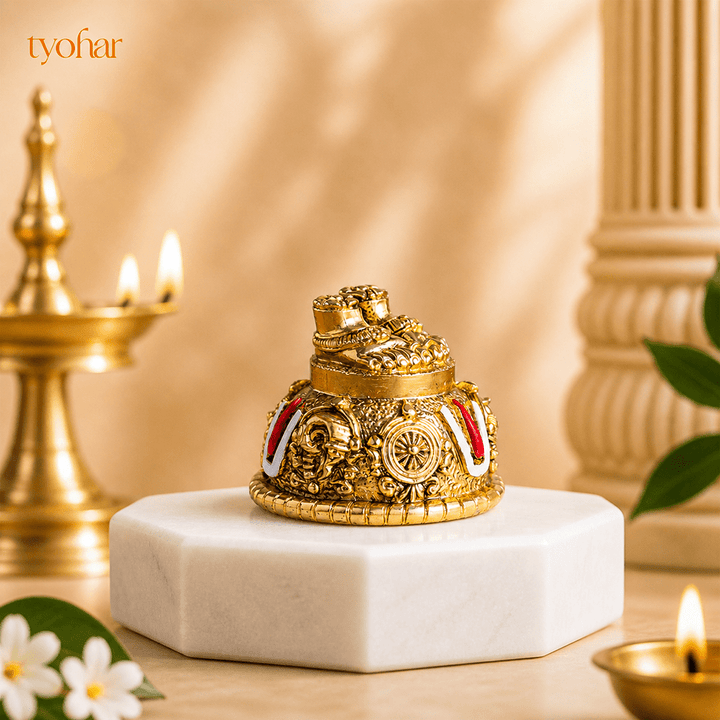 Sri Balaji Charan With Shanku Chakra Namam | Pure Gold Plated [2 Inch] - Tyohar Store