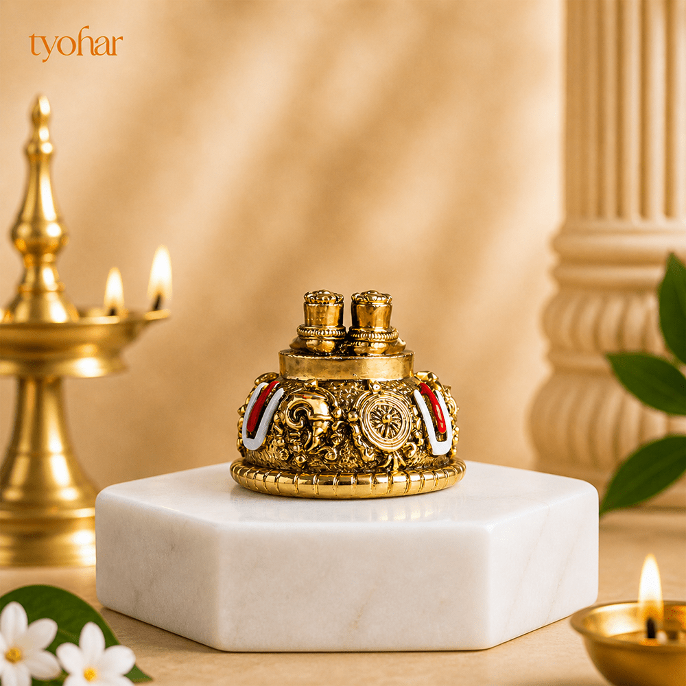 Sri Balaji Charan With Shanku Chakra Namam | Pure Gold Plated [2 Inch] - Tyohar Store