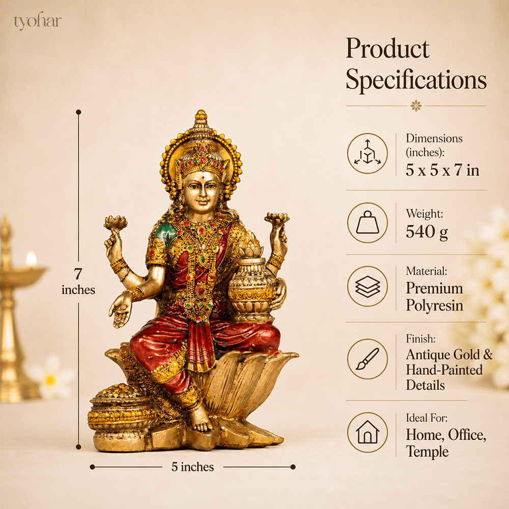 Antique Goddess Lakshmi Idol | Rustic Finish [7 Inch] - Tyohar Store