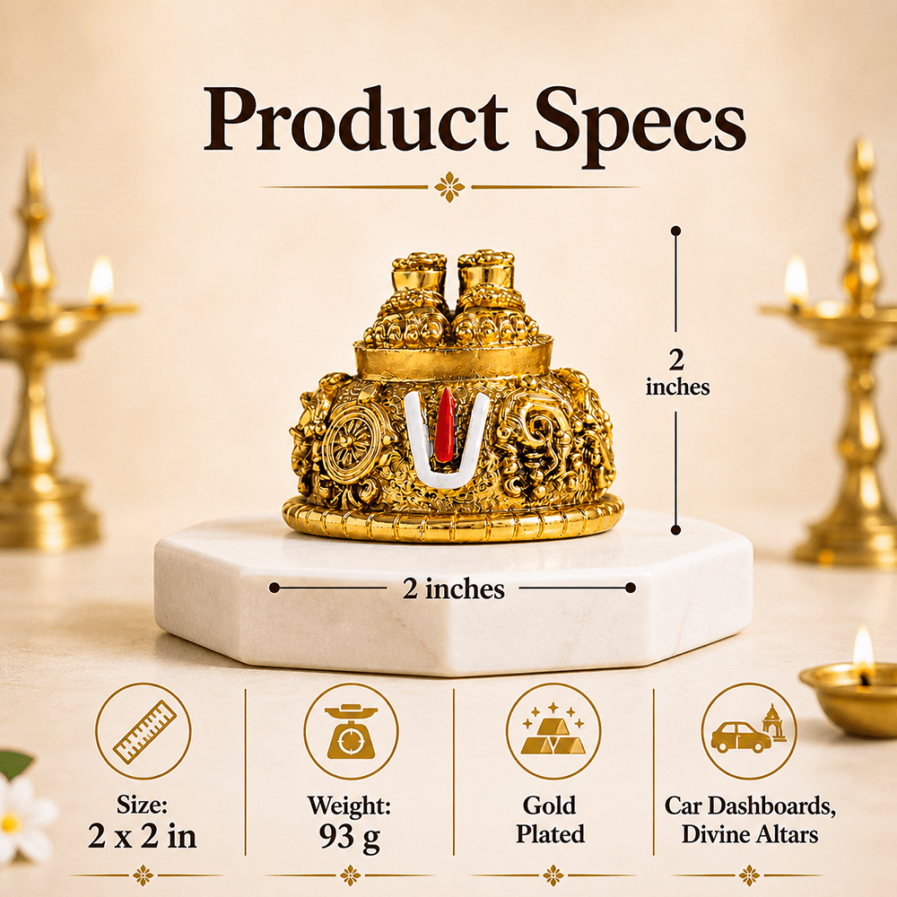 Sri Balaji Charan With Shanku Chakra Namam | Pure Gold Plated [2 Inch] - Tyohar Store