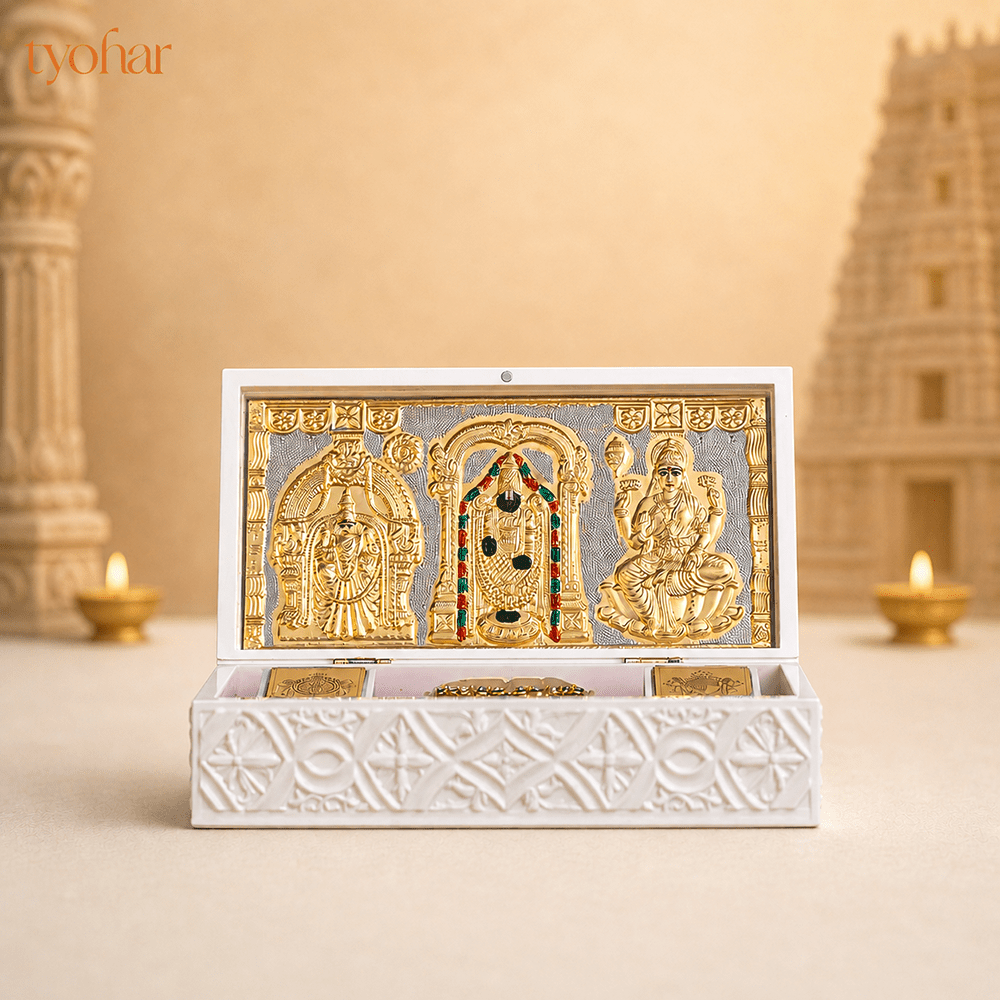 Sri Balaji Divine Trio Pocket Temple | Pure Gold Plated - Tyohar Store