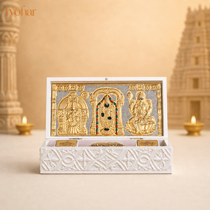 Sri Balaji Divine Trio Pocket Temple | Pure Gold Plated - Tyohar Store