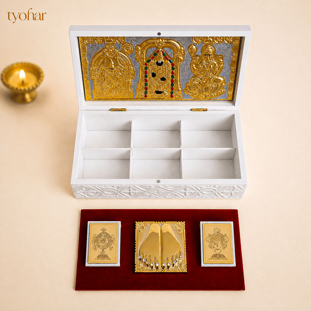 Sri Balaji Divine Trio Pocket Temple | Pure Gold Plated - Tyohar Store