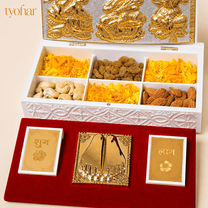 Shree Ganesh Lakshmi Saraswati Pocket Temple | Pure Gold Plated - Tyohar Store