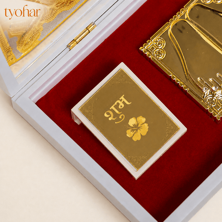 Shree Ganesh Lakshmi Saraswati Pocket Temple | Pure Gold Plated - Tyohar Store