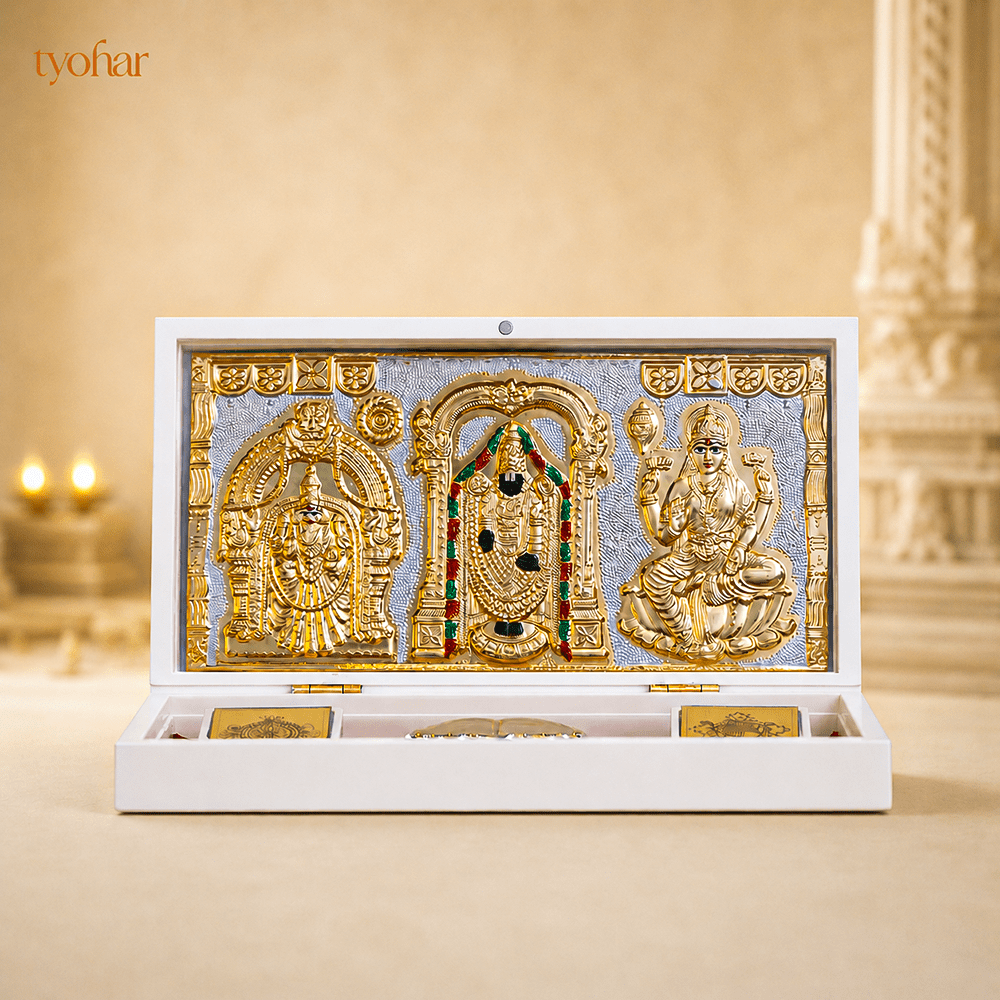 Sri Balaji Divine Trio Pocket Temple | Pure Gold Plated - Tyohar Store