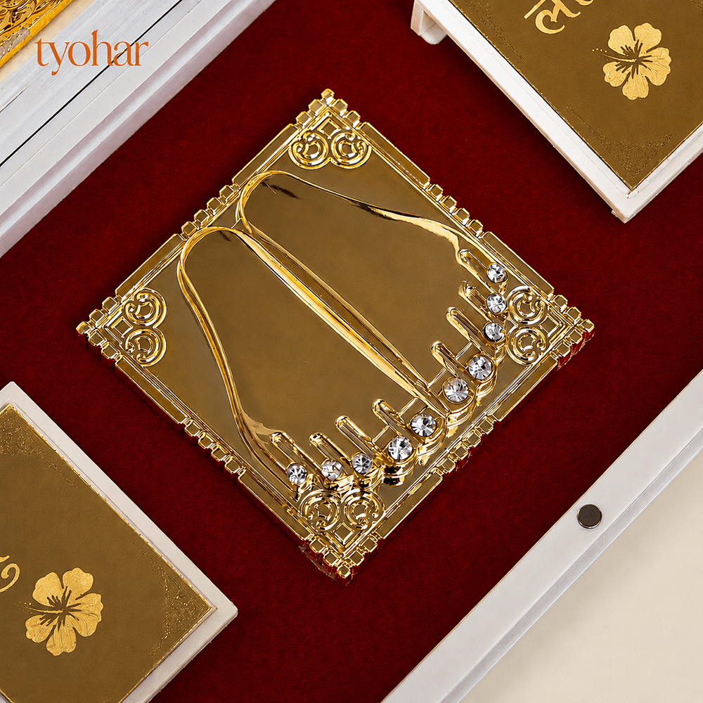 Shree Ganesh Lakshmi Saraswati Pocket Temple | Pure Gold Plated - Tyohar Store