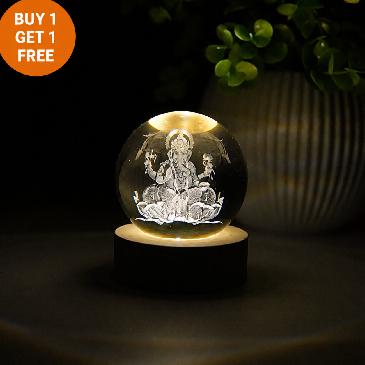 Divine Crystal Lamp | Night Light with Wooden LED Base