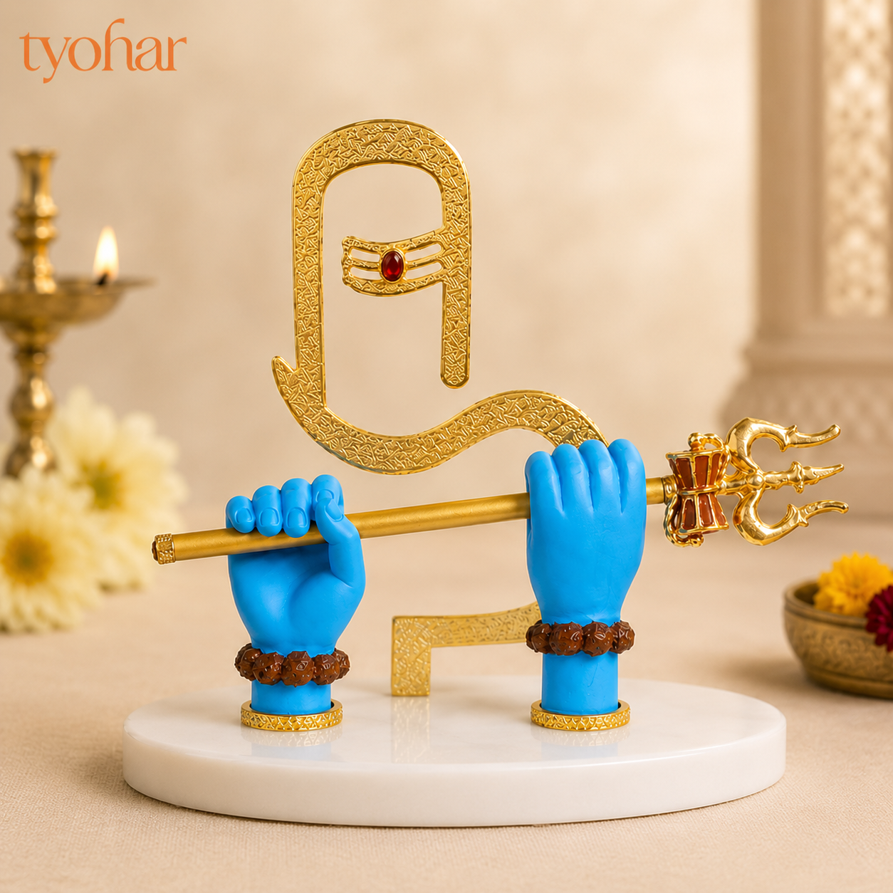 Shivji Hands Idol | Mahadev Divine Hands | 24K Gold Plated Shiva Idol with Trishul & Shivling