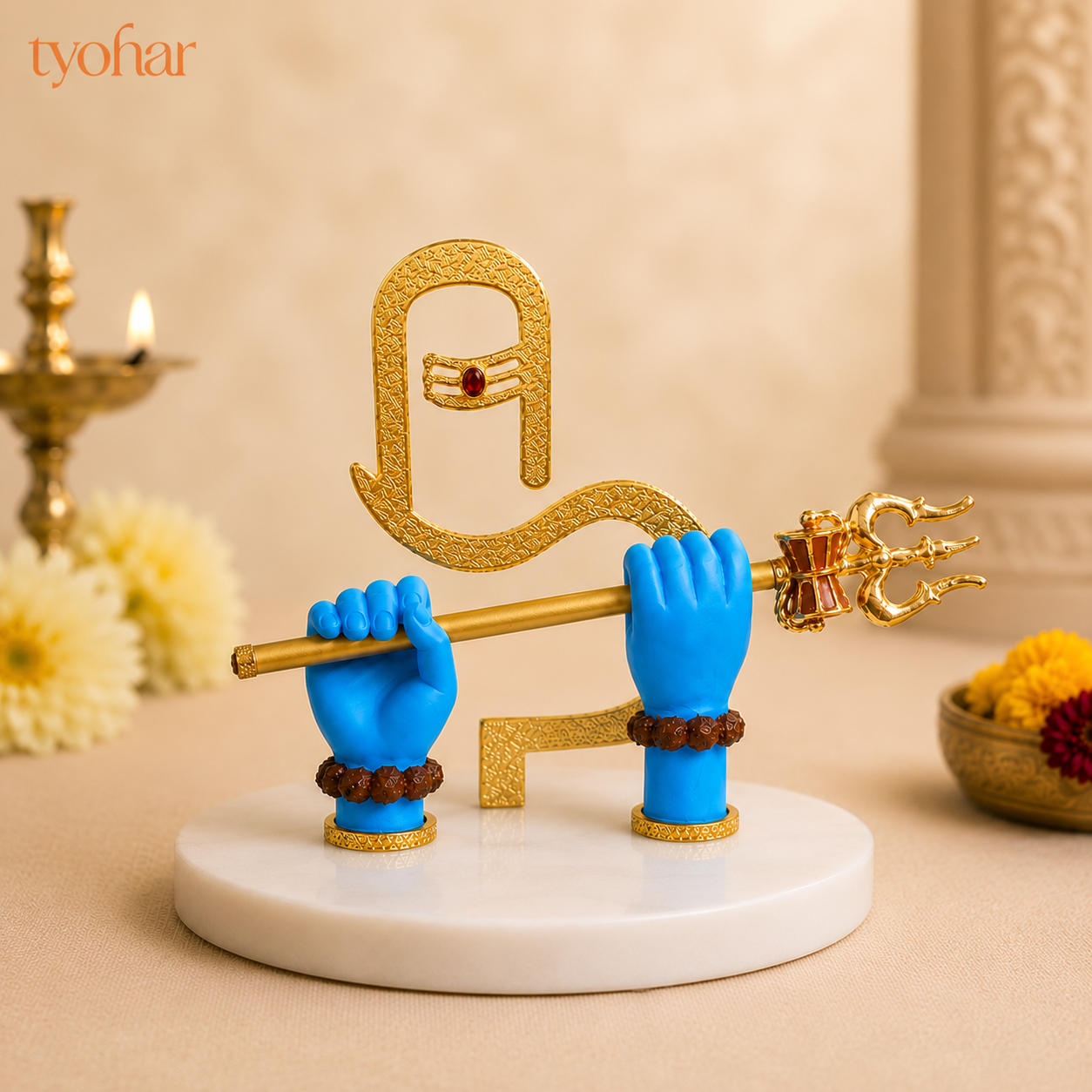 Shivji Hands Idol | Mahadev Divine Hands | 24K Gold Plated Shiva Idol with Trishul & Shivling