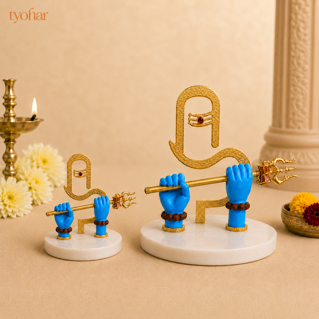 Shivji Hands Idol | Mahadev Divine Hands | 24K Gold Plated Shiva Idol with Trishul & Shivling