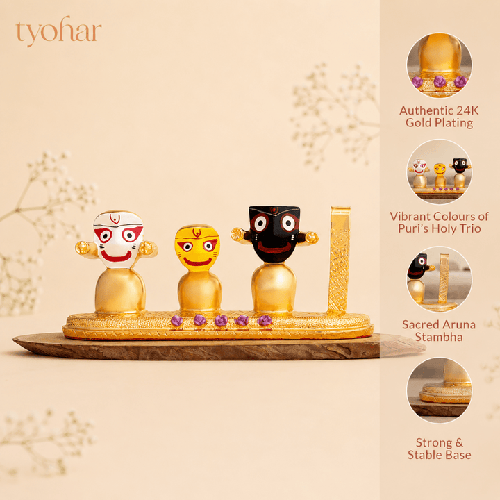 Lord Jagannath, Subhadra, Balabhadra Murti Set | Gold Plated - Tyohar Store