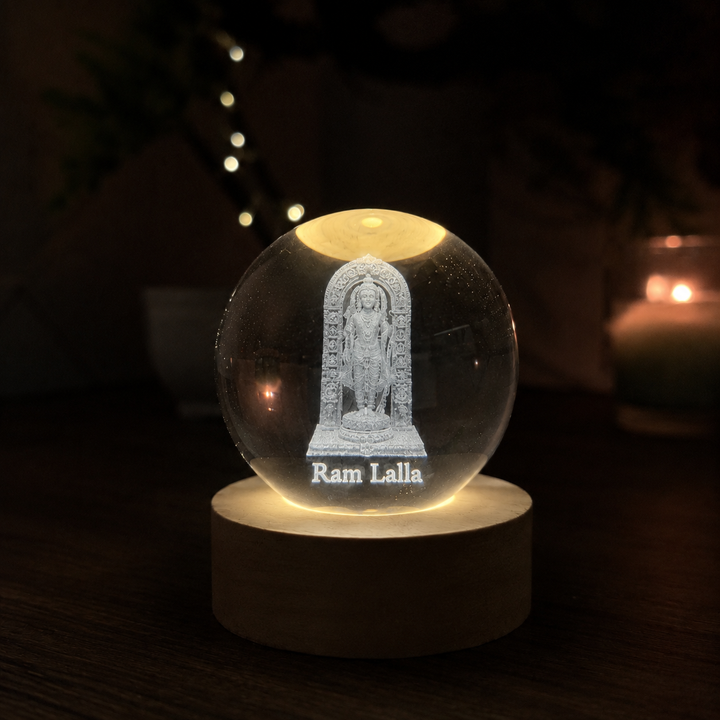 Divine 3D Crystal Lamp – Laser Engraved God Idol Night Light with Wooden LED Base