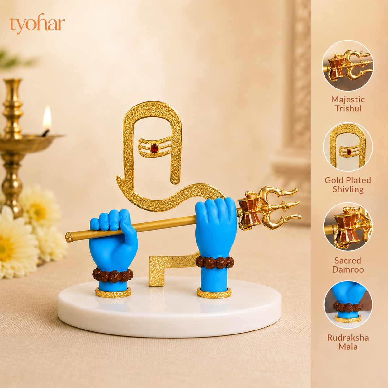 Shivji Hands Idol | Mahadev Divine Hands | 24K Gold Plated Shiva Idol with Trishul & Shivling