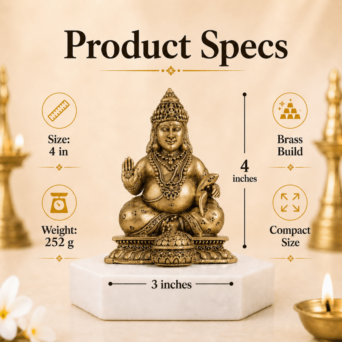 Lord Kuber Brass Idol With Mongoose [4 Inch] - Tyohar Store