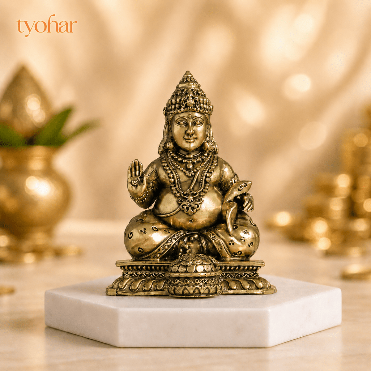 Lord Kuber Brass Idol With Mongoose [4 Inch] - Tyohar Store
