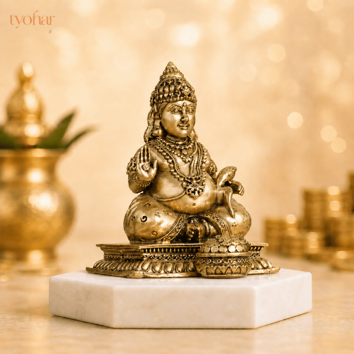 Lord Kuber Brass Idol With Mongoose [4 Inch] - Tyohar Store