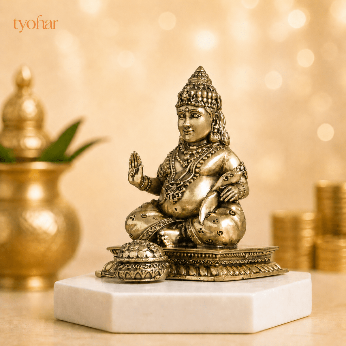 Lord Kuber Brass Idol With Mongoose [4 Inch] - Tyohar Store