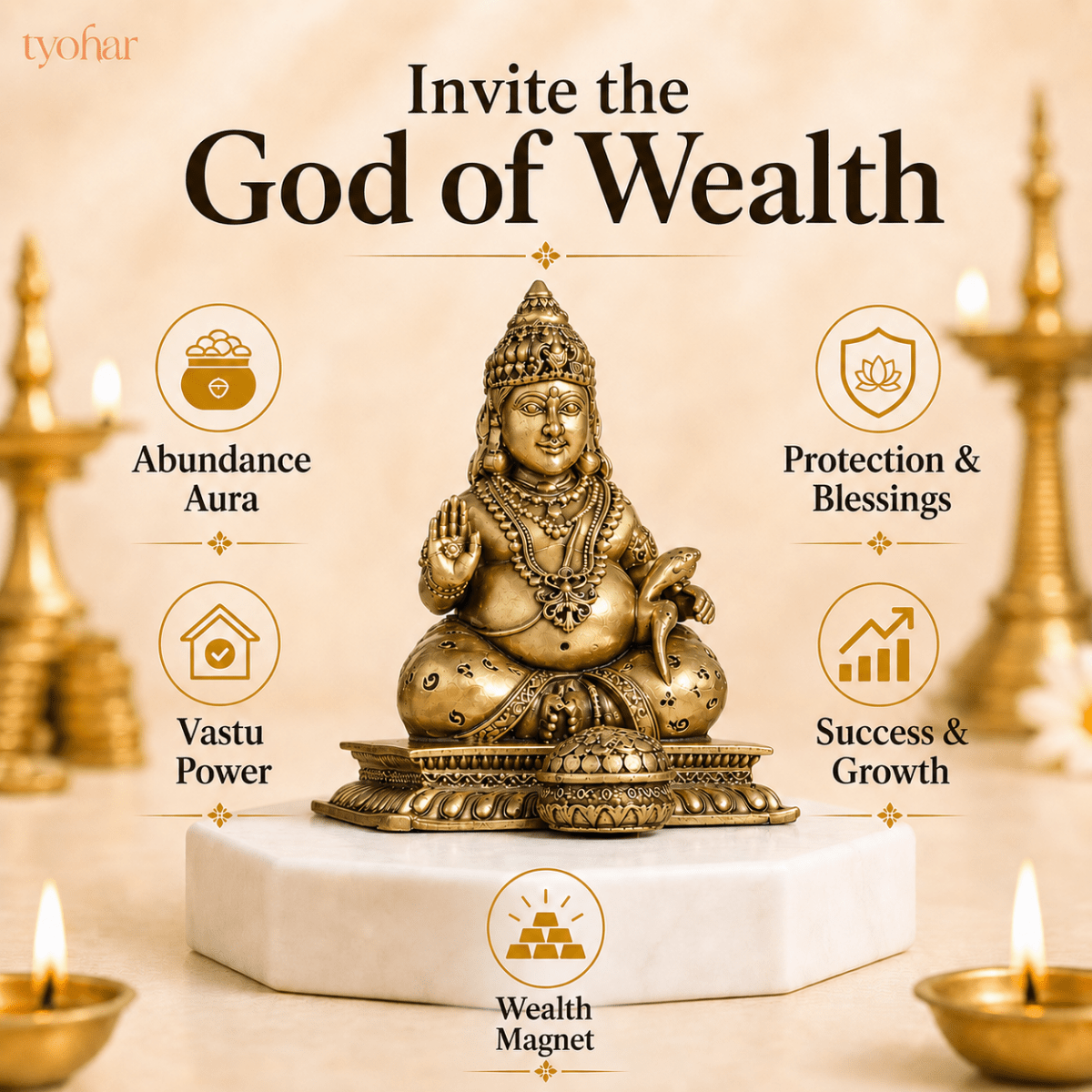 Lord Kuber Brass Idol With Mongoose [4 Inch] - Tyohar Store
