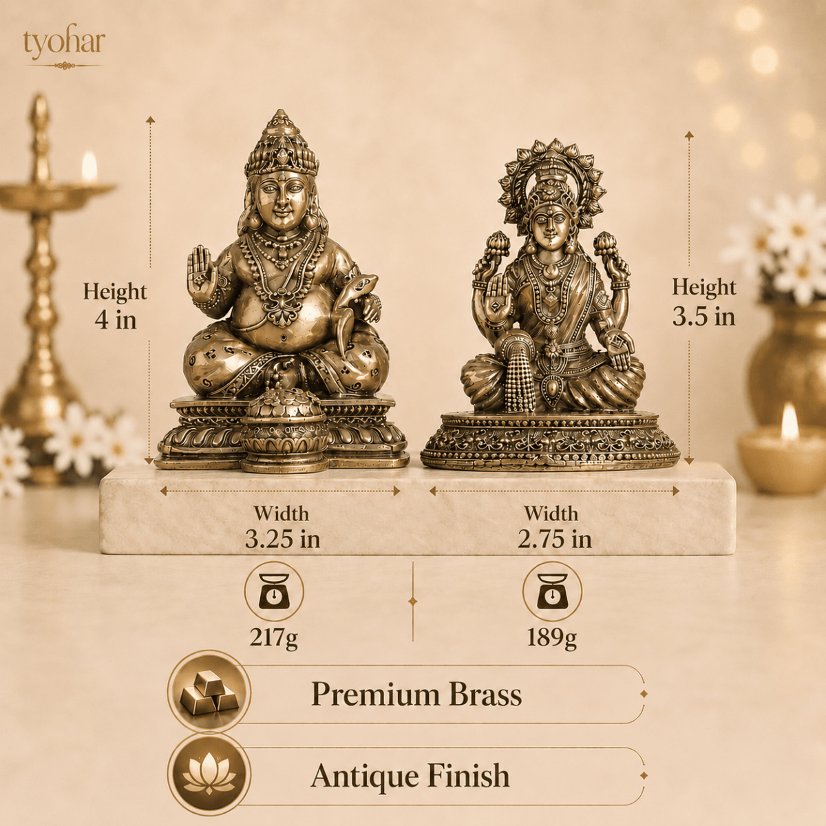 Lord Kuber Brass Idol With Mongoose [4 Inch] - Tyohar Store