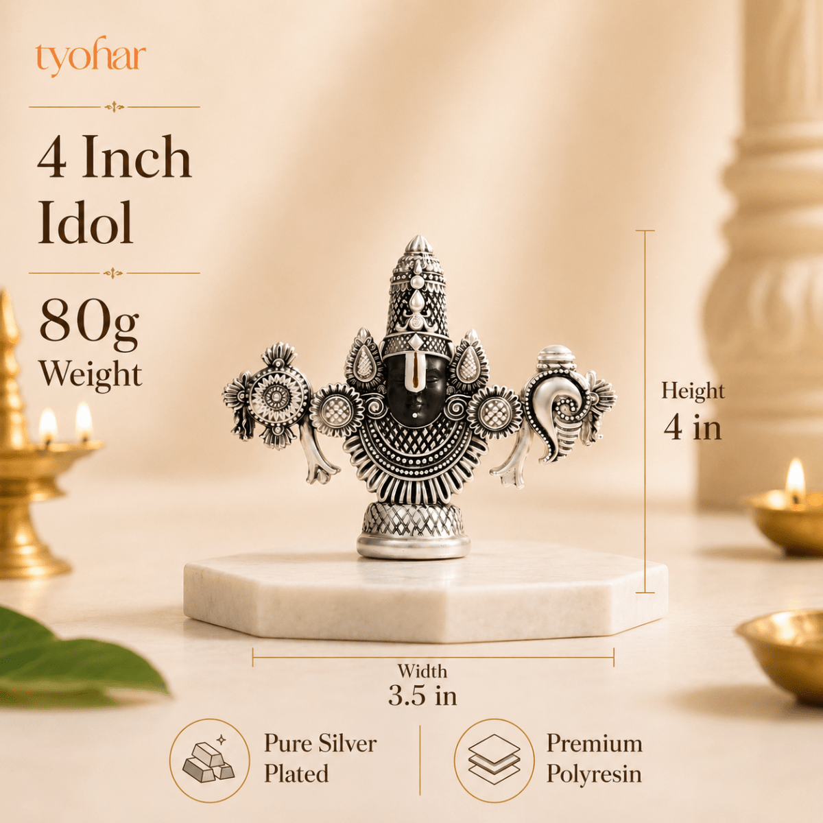 Sri Balaji Face Idol | Pure Silver Plated - Tyohar Store