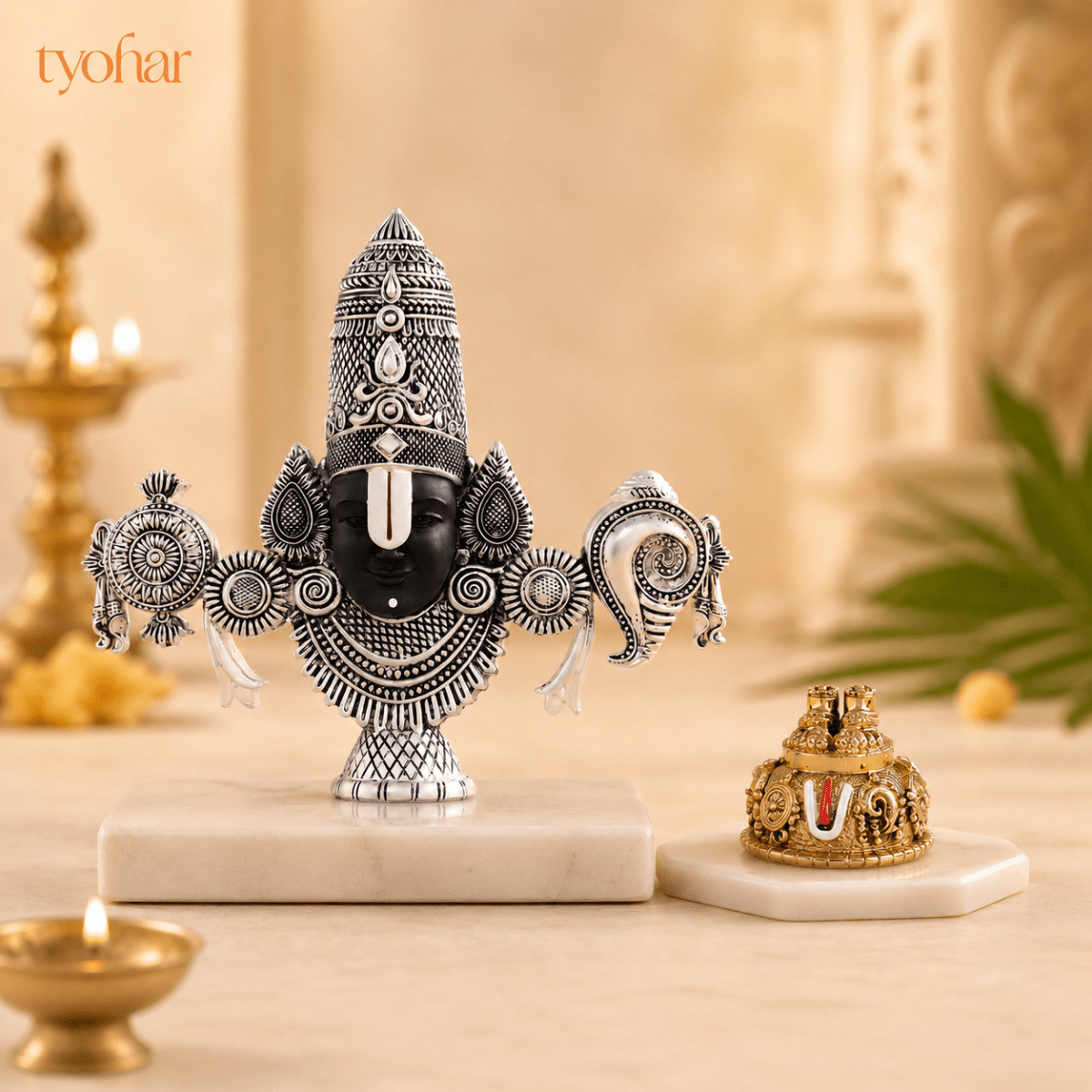 Sri Balaji Face Idol | Pure Silver Plated - Tyohar Store