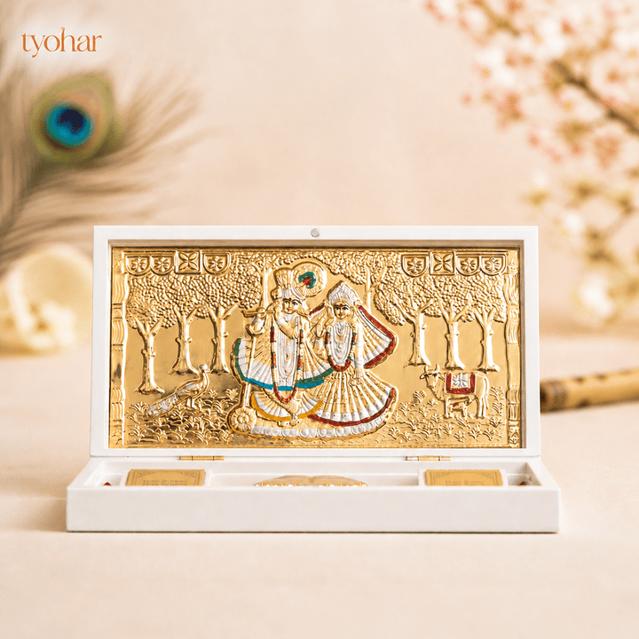 Shreenathji & Radha Krishna Pocket Temple | Pure Gold Plated - Tyohar Store