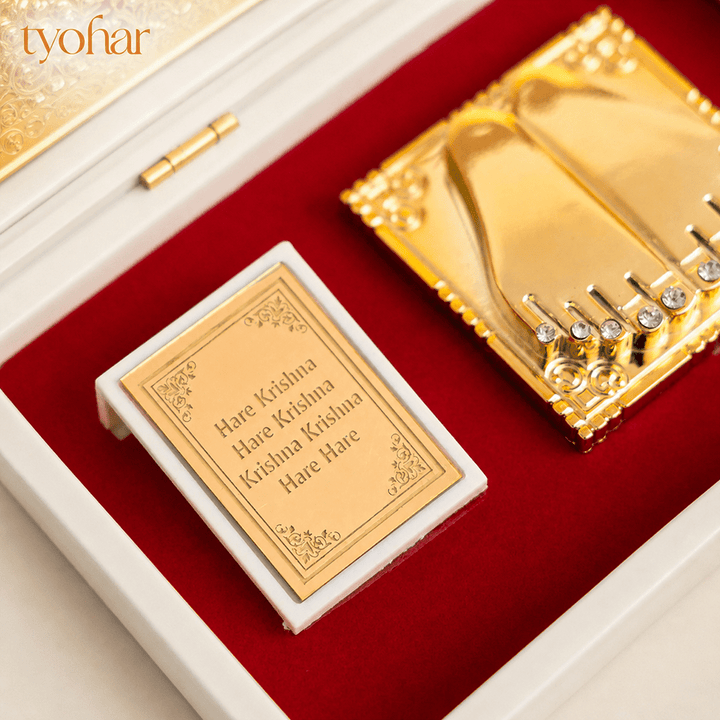 Shreenathji & Radha Krishna Pocket Temple | Pure Gold Plated - Tyohar Store