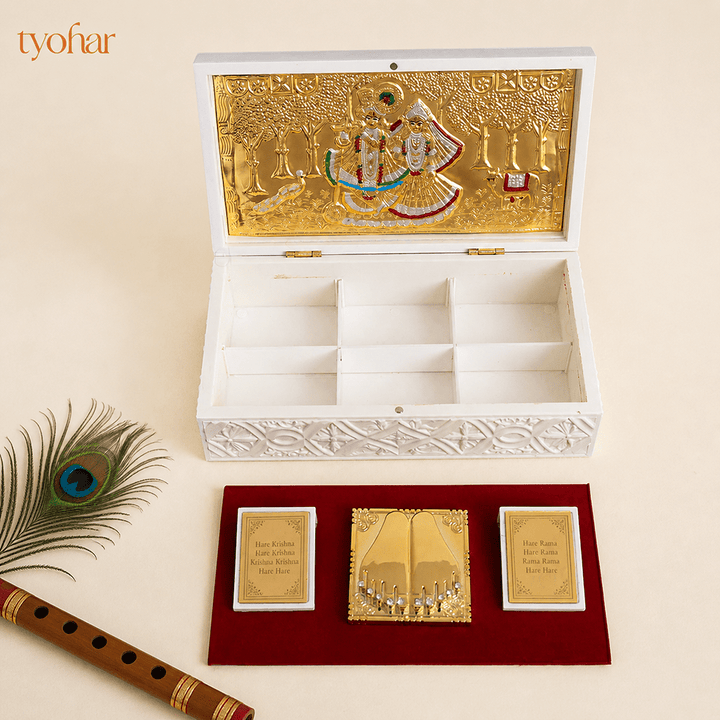 Shreenathji & Radha Krishna Pocket Temple | Pure Gold Plated - Tyohar Store
