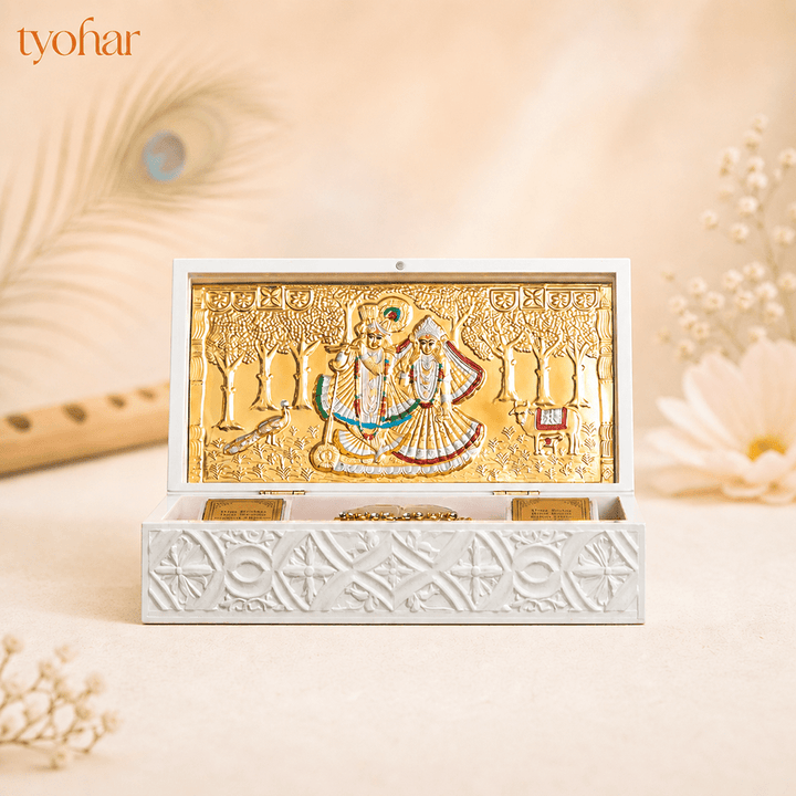 Shreenathji & Radha Krishna Pocket Temple | Pure Gold Plated - Tyohar Store