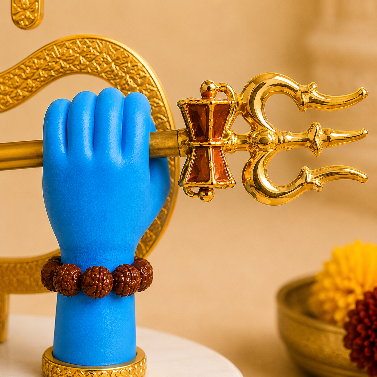 Shivji Hands Idol | Mahadev Divine Hands | 24K Gold Plated Shiva Idol with Trishul & Shivling