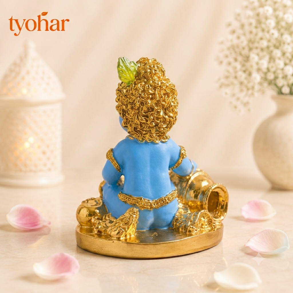 Laddu Gopal Idol | Bal Krishna Eating Makkhan Idol | Pure 24K Gold Plated Krishna Idol