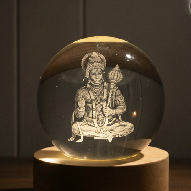Divine 3D Crystal Lamp – Laser Engraved God Idol Night Light with Wooden LED Base