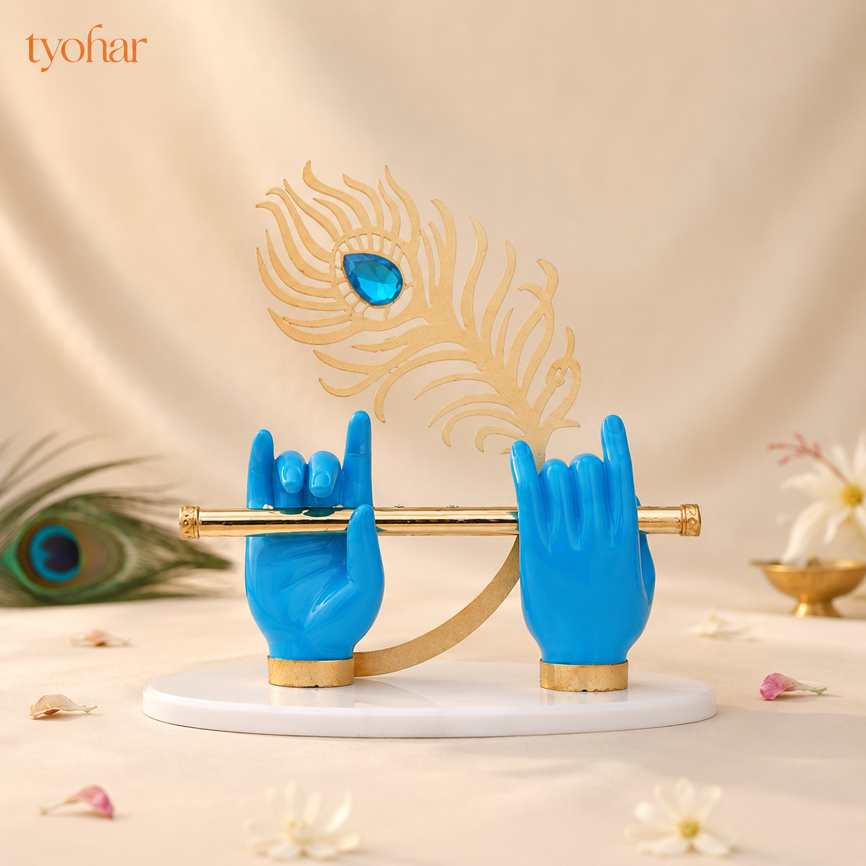 Krishna's Divine Hands with Flute & Intricate Morpankh