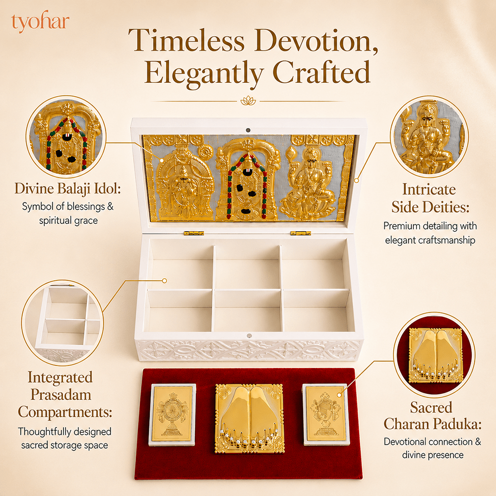 Sri Balaji Divine Trio Pocket Temple | Pure Gold Plated - Tyohar Store