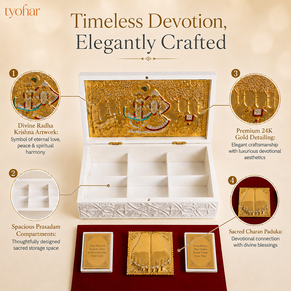 Shreenathji & Radha Krishna Pocket Temple | Pure Gold Plated - Tyohar Store