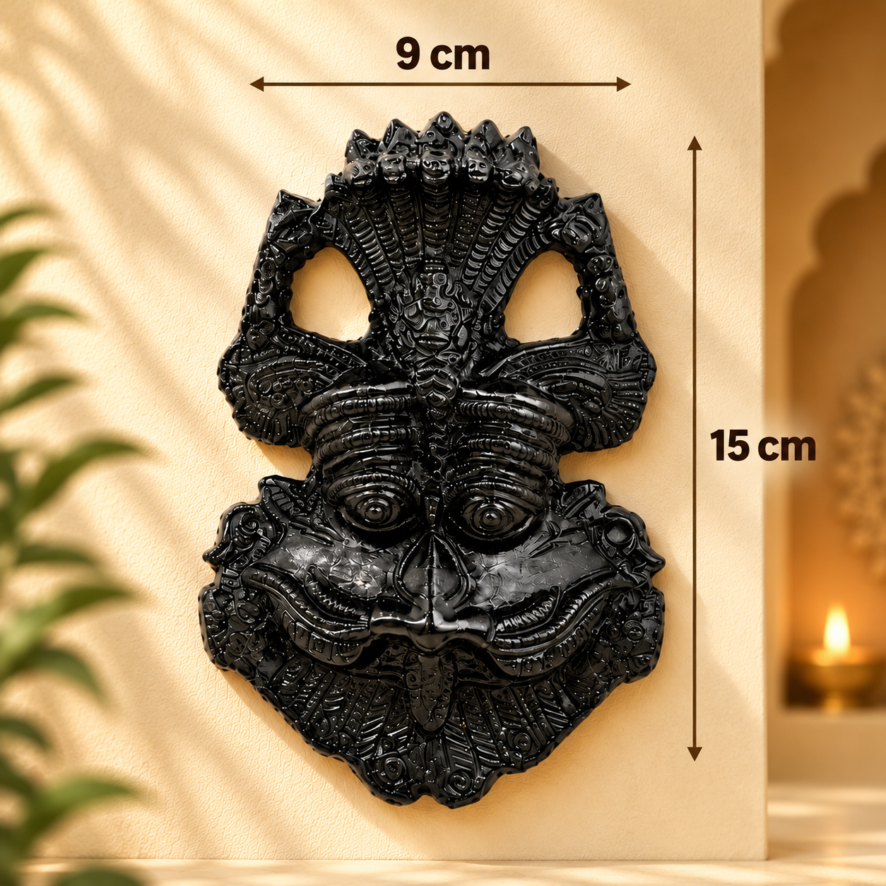 Pure Black Tourmaline Kirtimukh Idol