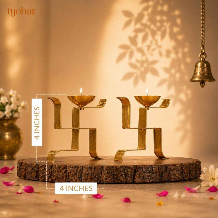 Brass Swastika Symbol Diyas (Set of 2)