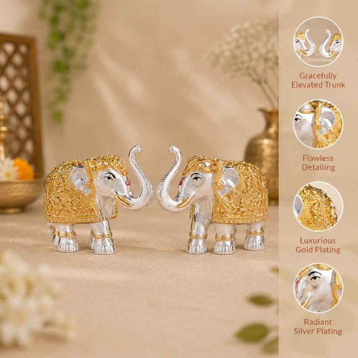Trunk Up Elephant Pair - Gold & Silver Plated