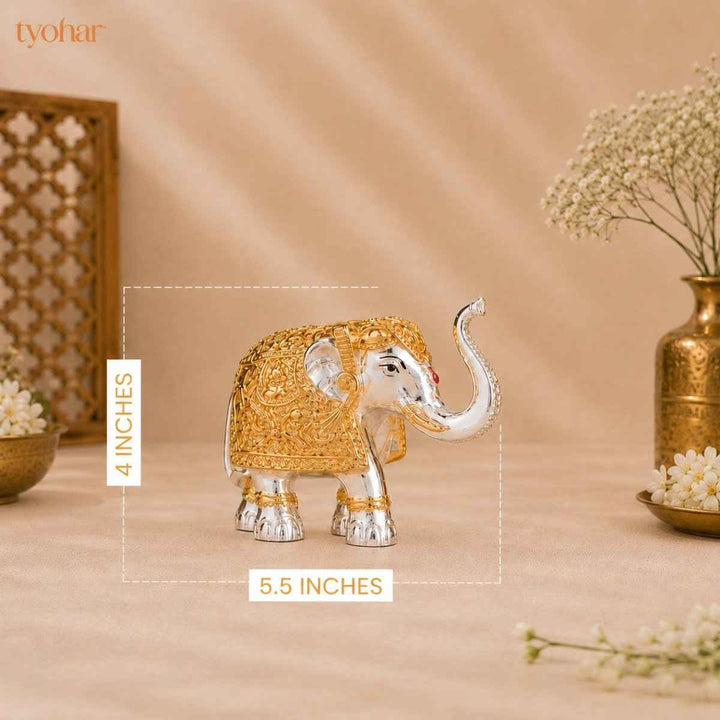 Trunk Up Elephant Pair - Gold & Silver Plated